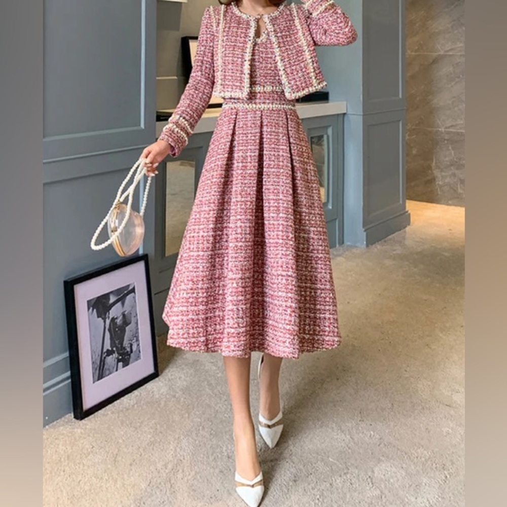 NWT Glory Connection Pink & Faux Pearl Dress Suit Sz Medium